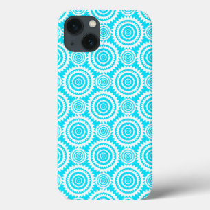 Bright Turquoise and White Fun Geometric Pattern iPhone 13 Case