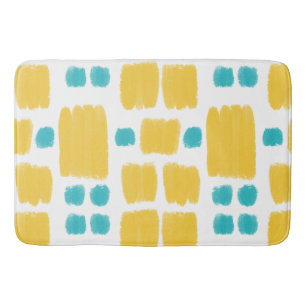 Bright Turquoise and Yellow painted shapes Bath Mat