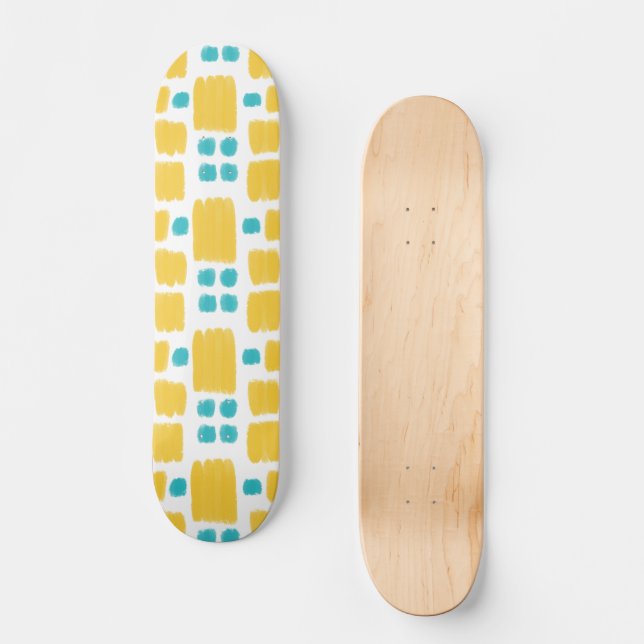 Bright Turquoise and Yellow painted shapes Skateboard (Front)