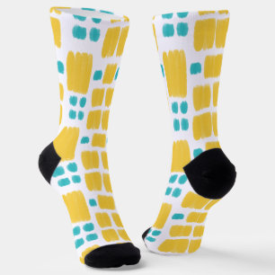 Bright Turquoise and Yellow painted shapes Socks
