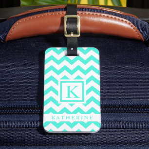 Bright Turquoise Blue White Green Luggage Tag