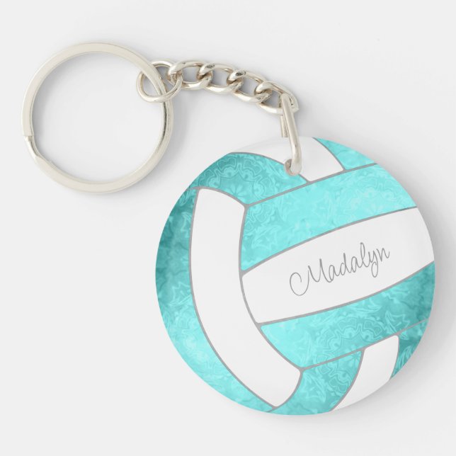 bright turquoise custom name volleyball keychain (Front)