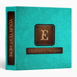 Bright Turquoise Leather Elegant Monogram Binder