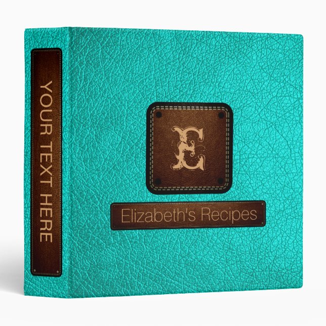 Bright Turquoise Leather Elegant Monogram Binder (Front/Spine)