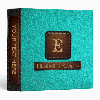 Bright Turquoise Leather Elegant Monogram Binder