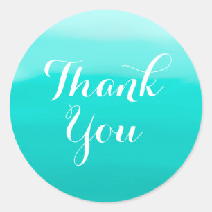 Bright Turquoise Painted Ombre Thank You Classic Round Sticker
