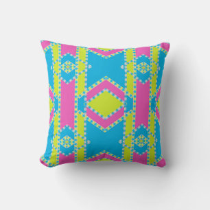 Bright Turquoise Pink and Lime Green Geometric Throw Pillow