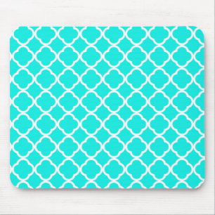 Bright Turquoise Quatrefoil Mouse Pad