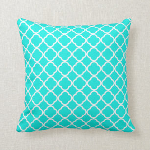 Bright Turquoise Quatrefoil Throw Pillow