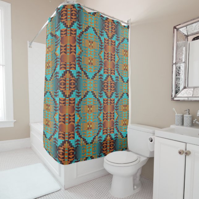 Bright Turquoise Teal Aqua Blue Orange Tribal Art (In Situ)