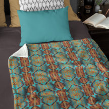 Bright Turquoise Teal Aqua Blue Orange Tribal Art
