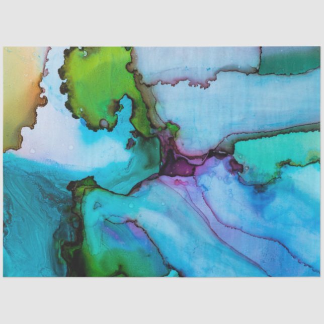 Bright Turquoise Watercolor Wash Decoupage Tissue Paper (Front)