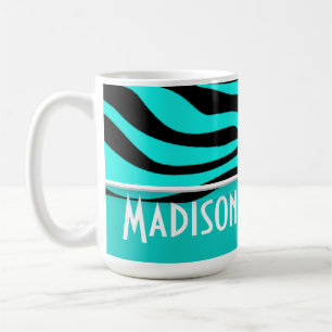 Bright Turquoise Zebra Animal Print; Personalized Coffee Mug