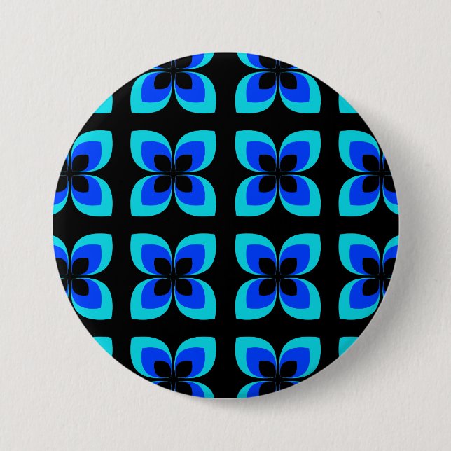 Bright Two Toned Blue Flower Pattern 3 Inch Round Button (Front)