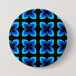 Bright Two Toned Blue Flower Pattern 3 Inch Round Button