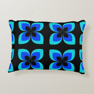 Bright Two Toned Blue Flower Pattern Accent Pillow