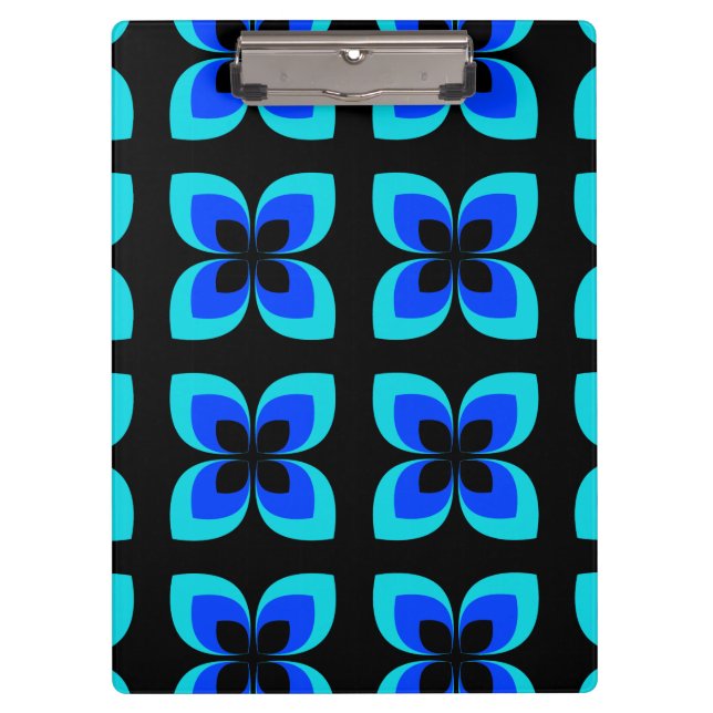 Bright Two Toned Blue Flower Pattern Clipboard (Front)