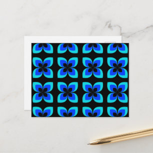 Bright Two Toned Blue Flower Pattern Postcard