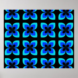 Bright Two Toned Blue Flower Pattern Poster