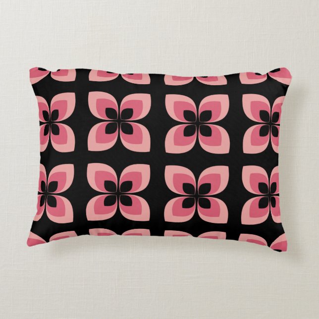 Bright Two Toned Pink Flower Pattern Accent Pillow (Back)