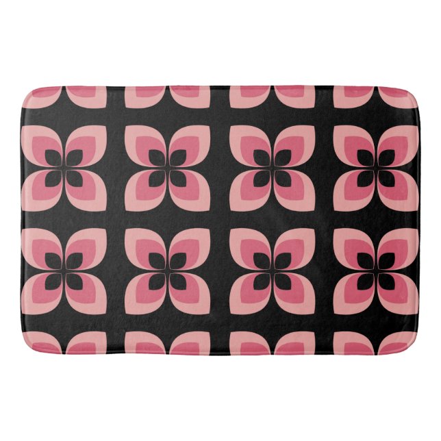Bright Two Toned Pink Flower Pattern Bath Mat (Front)