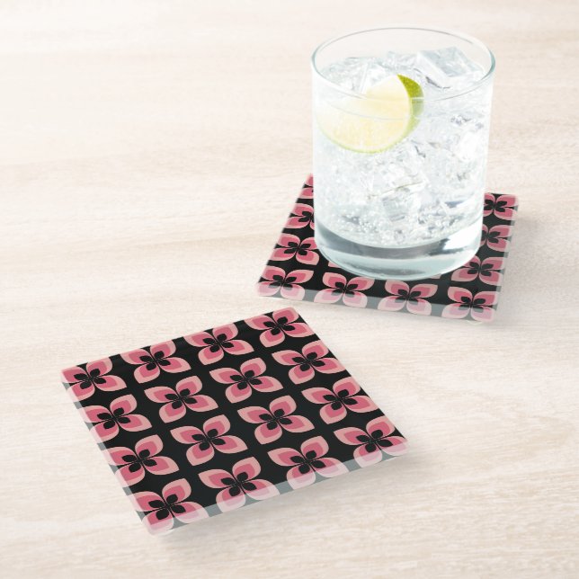 Bright Two Toned Pink Flower Pattern Glass Coaster (Angled)