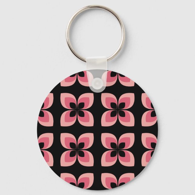 Bright Two Toned Pink Flower Pattern Keychain (Front)