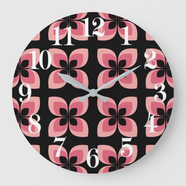 Bright Two Toned Pink Flower Pattern Large Clock (Front)