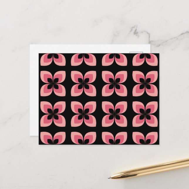 Bright Two Toned Pink Flower Pattern Postcard (Front/Back In Situ)