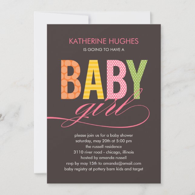 Bright Type Baby shower Invitation - Fille (Devant)