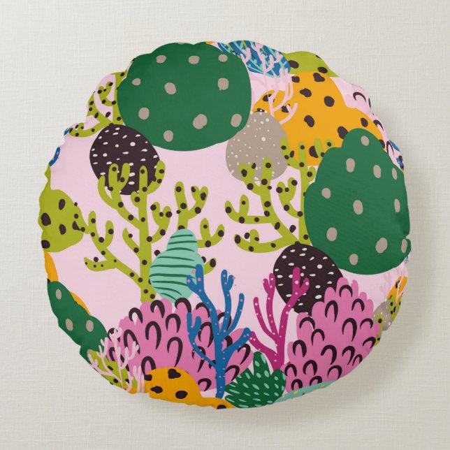 Bright underwater illustration pattern with beauti round pillow (Front)