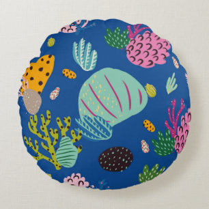 Bright underwater seamless pattern with beautiful round pillow