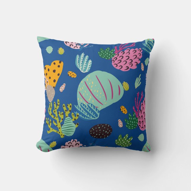 Bright underwater seamless pattern with beautiful  throw pillow (Front)
