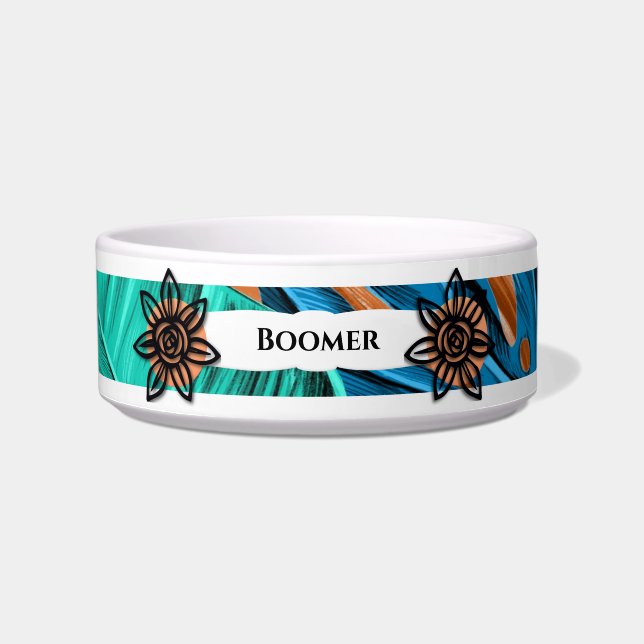 Bright Unique Colourful Personalized Dog Bowl (Front)