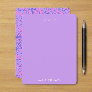 Bright Unique Girly Purple Floral Monogram Script Card
