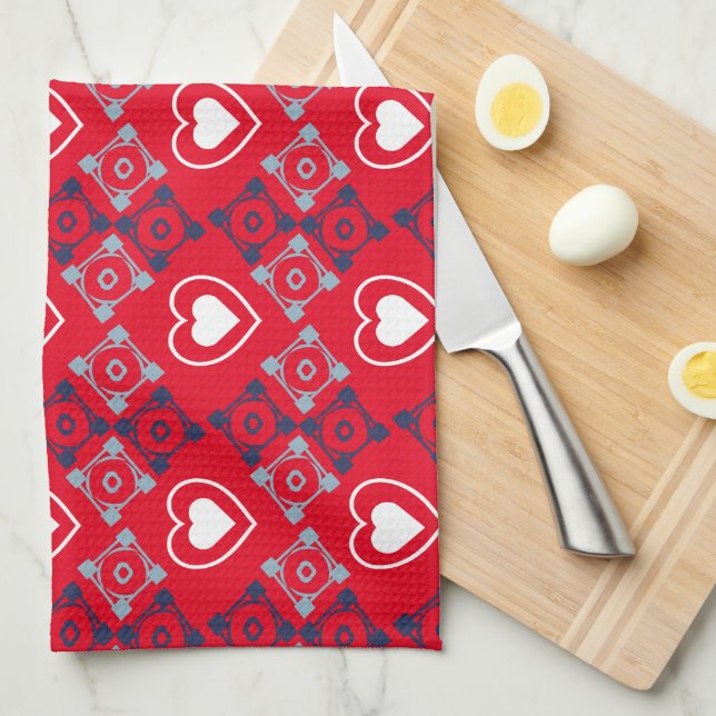 Bright Valentines Hearts Pattern Red      Kitchen Towel (Quarter Fold)