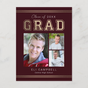 Bright Varsity Graduation Announcement Postcard