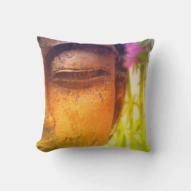 Bright & Vibrant Buddha & Bamboo Outdoor Pillow (Front)