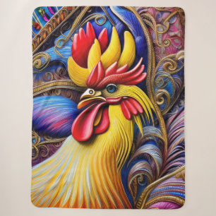 Bright Vibrant Rooster Sherpa Blanket