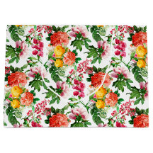 BRIGHT VINTAGE FLORAL BLOOMS ON WHITE