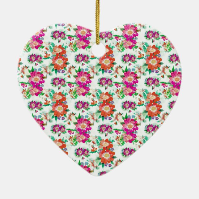 Bright Vintage Floral Pattern Ceramic Ornament (Back)