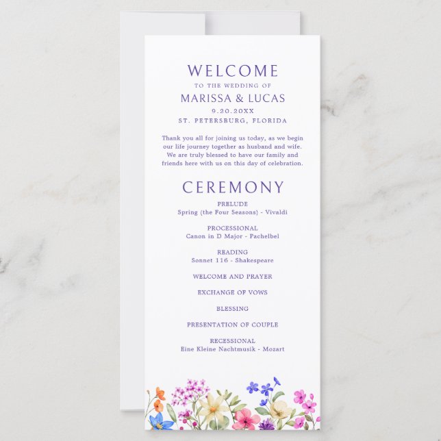 Bright Vivid Colours Wildflower Wedding Program (Front)