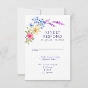 Bright Vivid Colours Wildflower Wedding RSVP Card