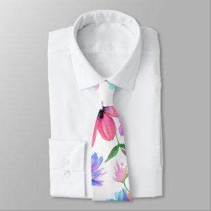 Bright Vivid Floral Print Modern Tie