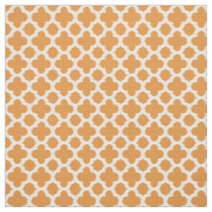 Bright Vivid Orange White Ikat Quatrefoil Pattern Fabric