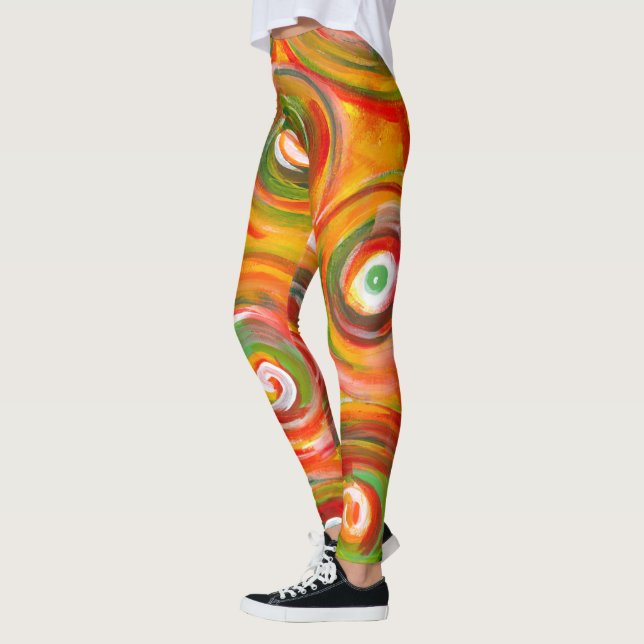 Bright Warm Circles and Swirls Original Abstract Leggings (Left)