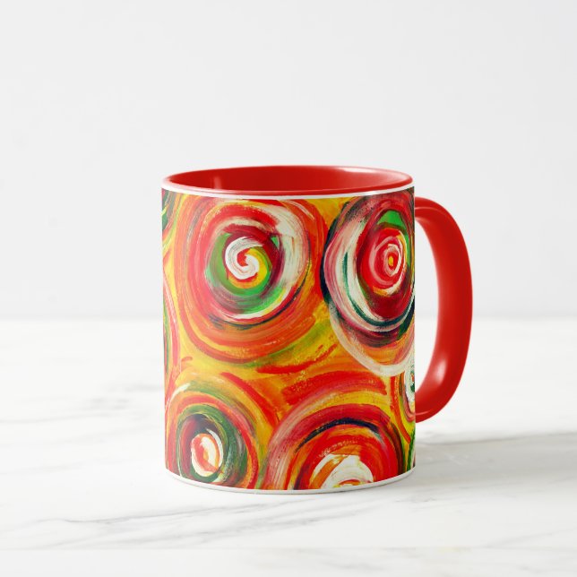 Bright Warm Circles and Swirls Original Abstract Mug (Front Right)