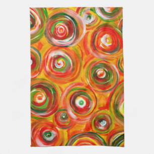 Bright Warm Circles and Swirls Original Art Kitchen Towel