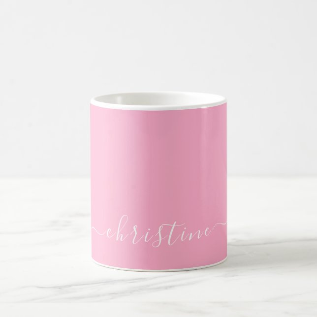  Bright Warm Pink White Minimalist Name 015 Coffee Mug (Center)