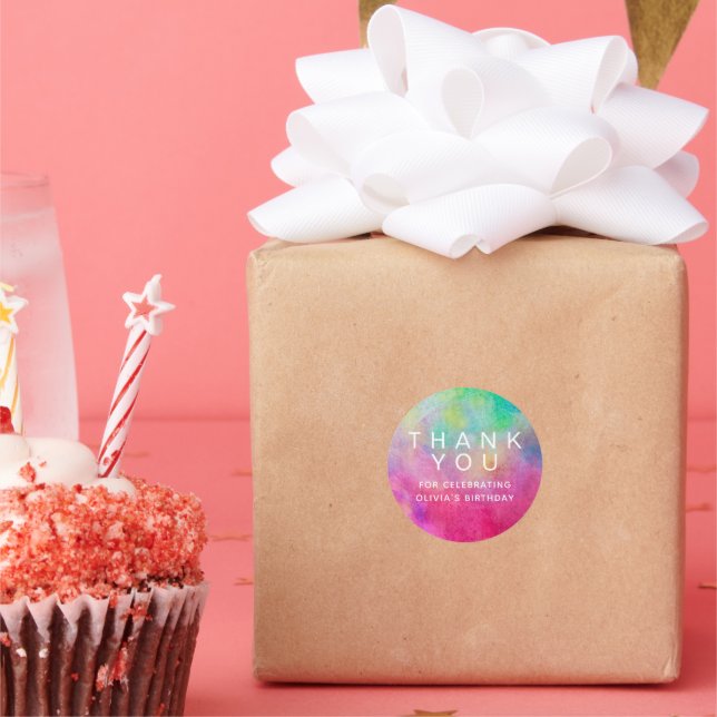 Bright Watercolor Birthday Thank You Classic Round Sticker (Party)